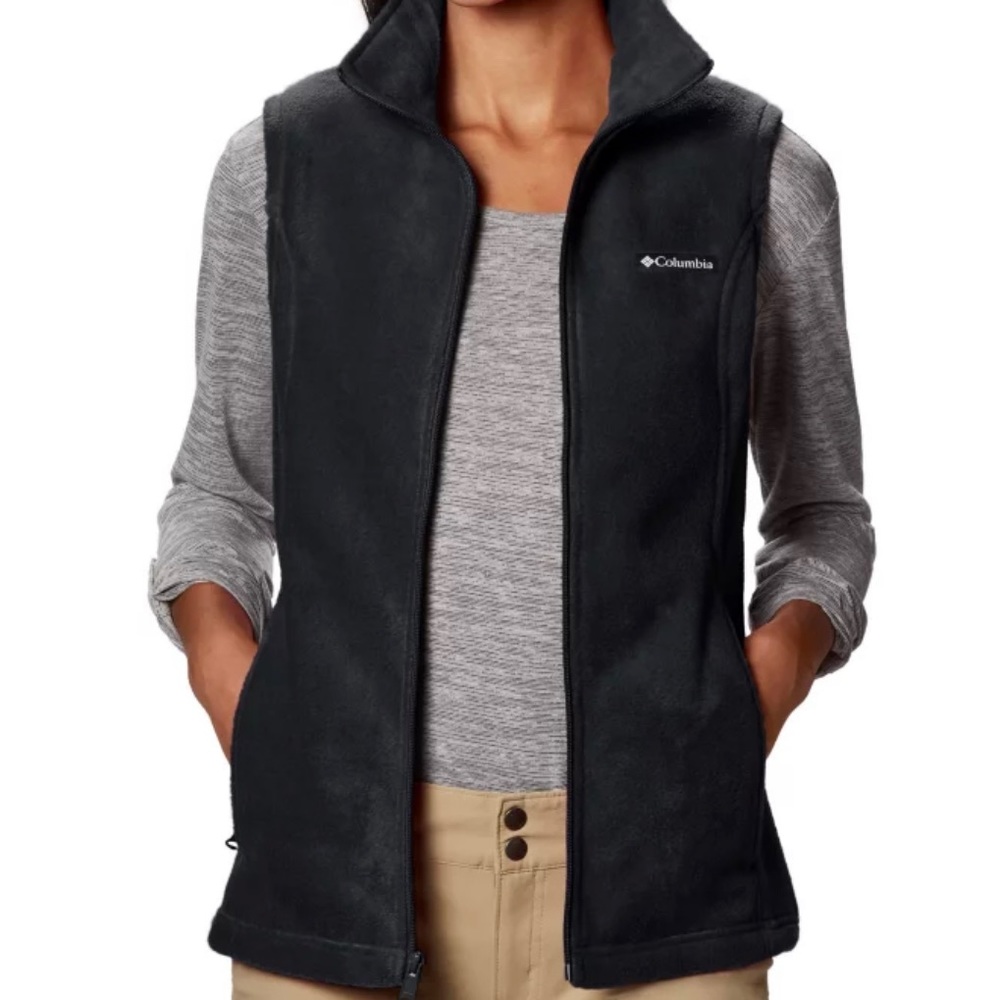 Columbia Benton Spring Fleece Vest Zip Up Black Size Small